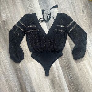 Blue Blush crochet detail long sleeve bodysuit